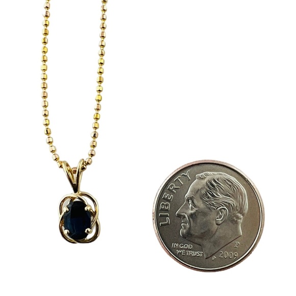 14K Yellow Gold Bead Chain Oval Natural Sapphire Pendant Necklace #15625 - Picture 2 of 9